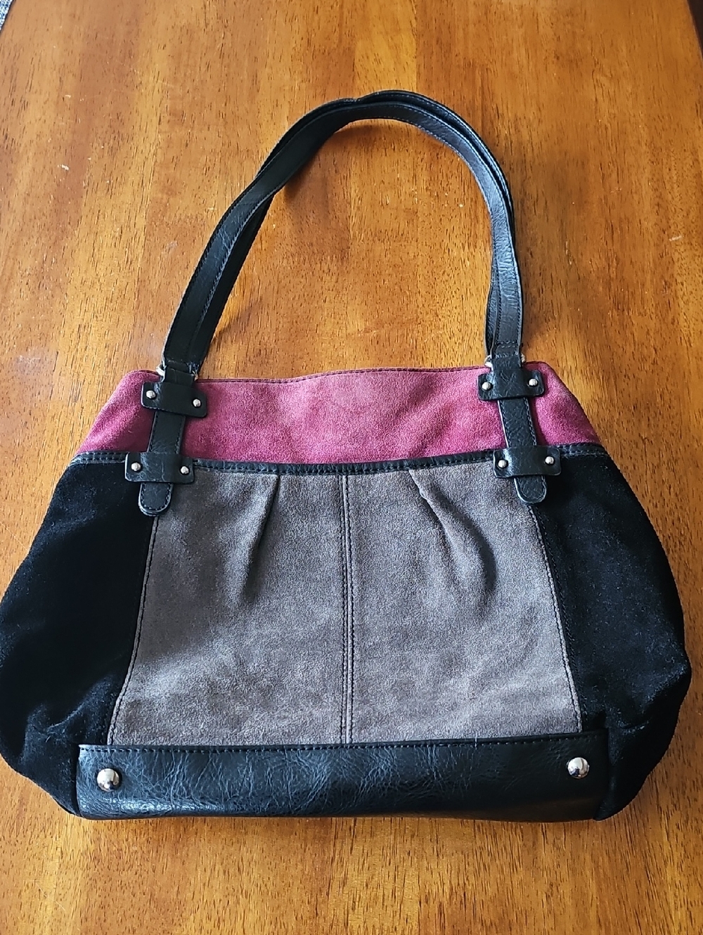 Shoulder Bag By Tignanello Suede Black Gray Wine Color In Great Condition